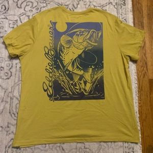 Eddie Bauer Mens Shirt XXL Tall Mustard Yellow Fishing Spell out Logo Front